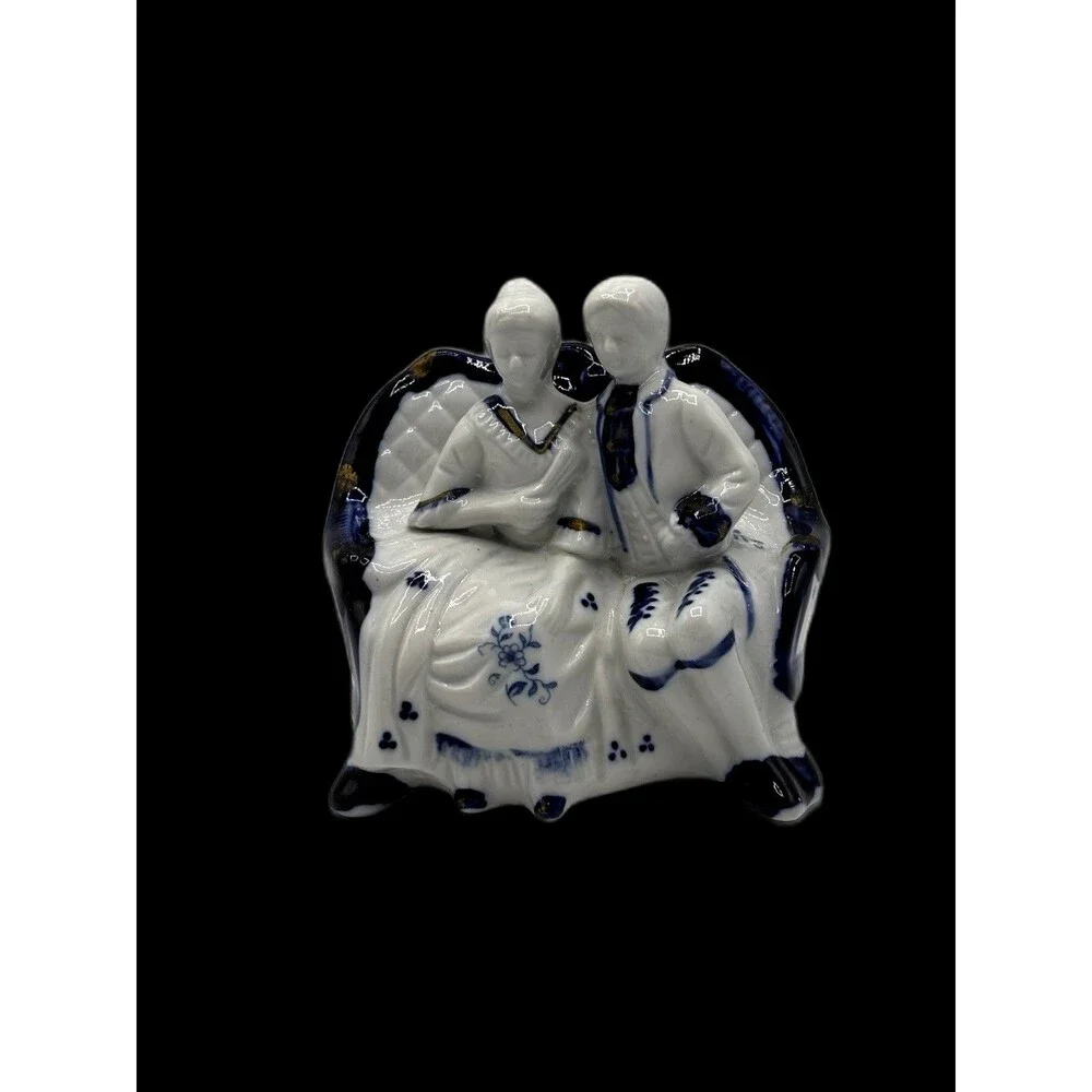 Vintage Blue And White 18th Century Style Victorian Or Colonial Courting Couple